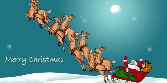 1024x768 Christmas Santa Flying Reindeer Sleigh Wallpapers Download