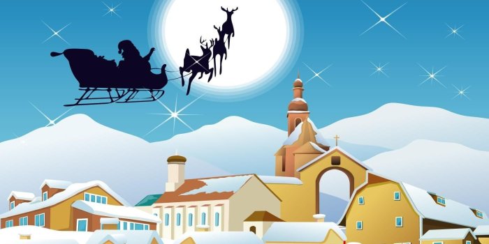 1600x1180 Silhouette of Santa Claus riding on reindeer carriage Christmas