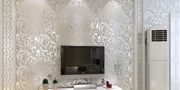 1000x1000 QIHANG Sliver Gray Victorian Damask Embossed Textured Wallpaper