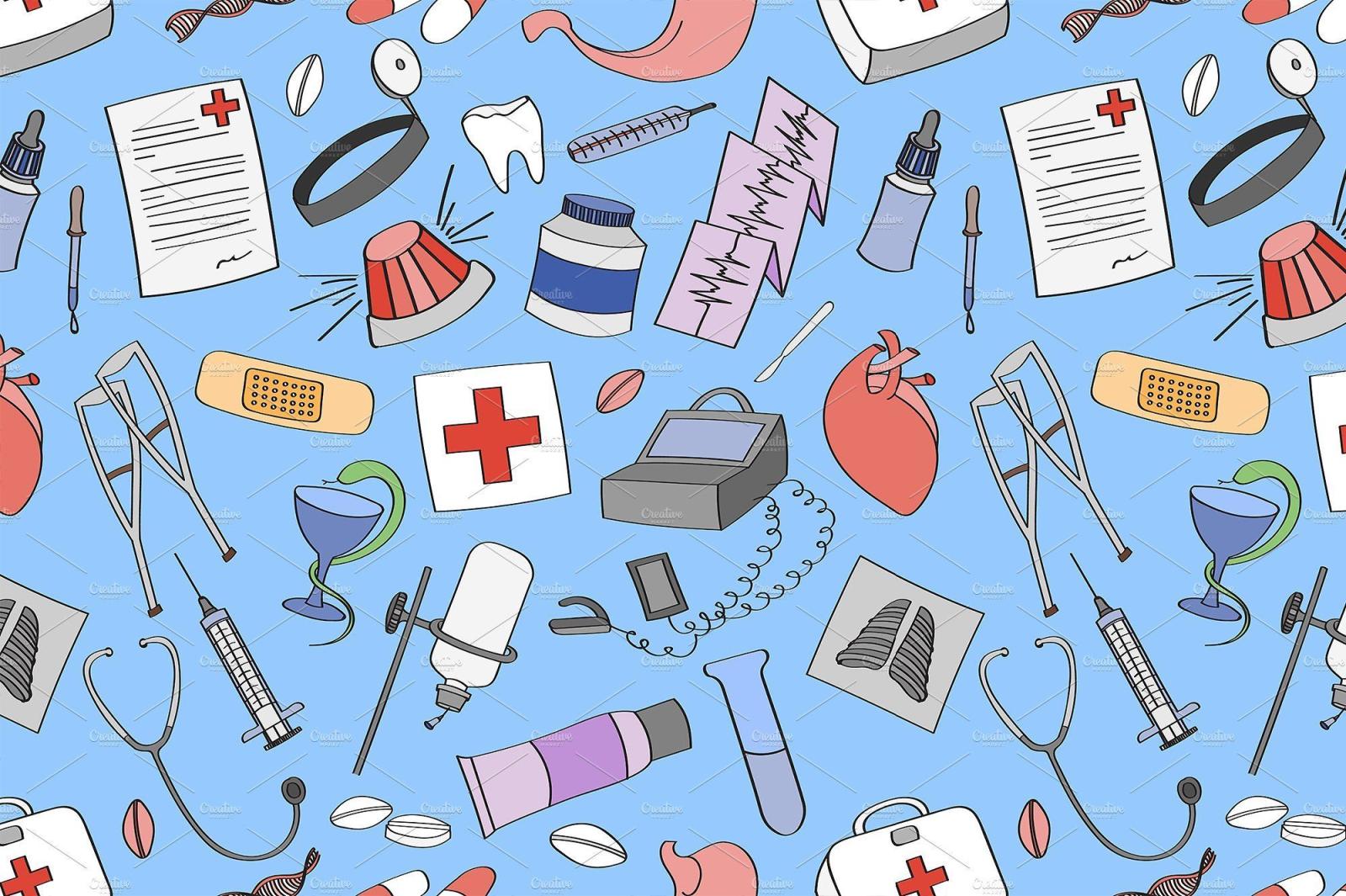 2000x1332 Medical colorful Doodle pattern. Vector illustration. EPS 10