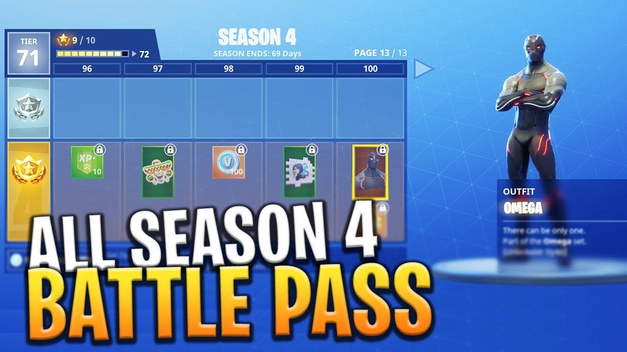 1280x720 NEW* SEASON 4 ALL BATTLE PASS TIERS MAX 100 (SKINS, PICKAXES AND
