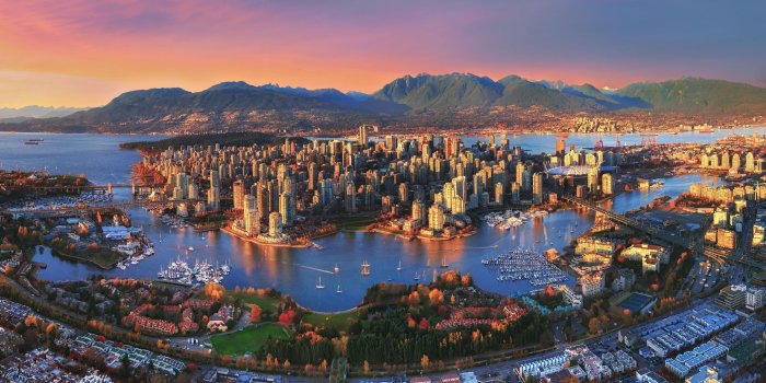 3072x1371 aerial photography of city #Vancouver #sunset #city #landscape