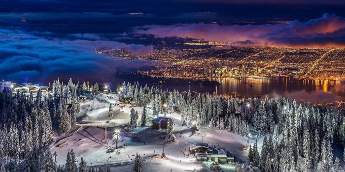 1920x773 nature, Landscape, Panoramas, Cityscape, Vancouver, Lights, Winter