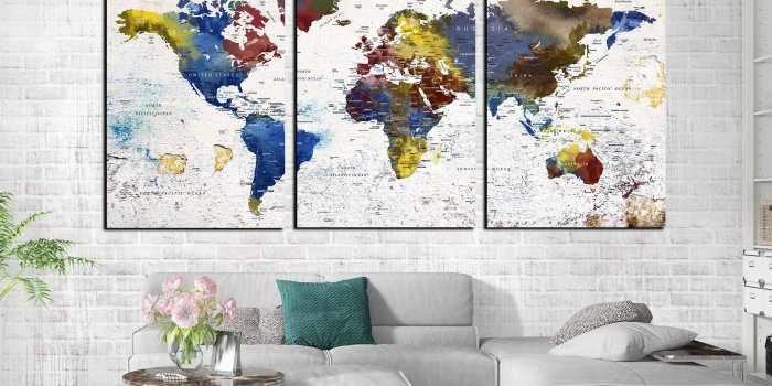 3000x2127 World travel map large canvas print, world map wall art canvas art