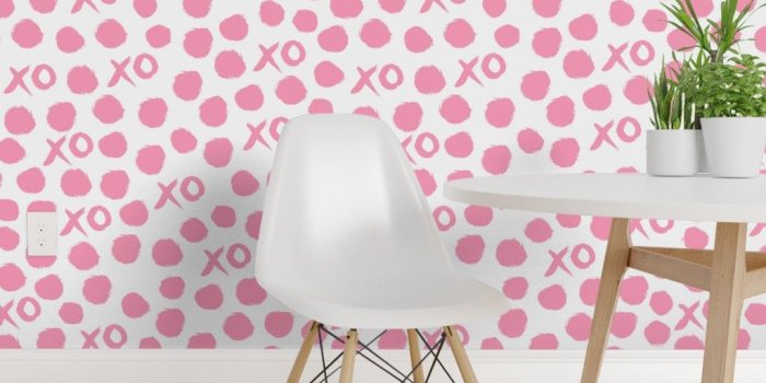 1024x1024 Removable Water-Activated Wallpaper Xoxo Pink Valentines Hearts