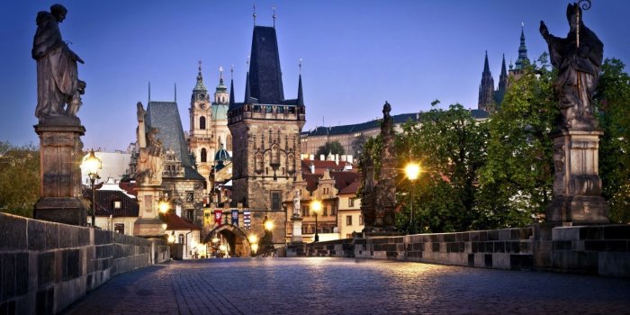 1280x720 Czech Republic Bridges Houses Charles Prague Street lights
