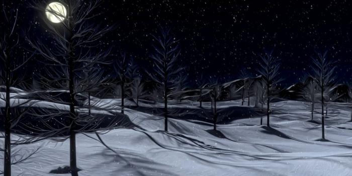 1332x850 Wallpaper winter, snow, night, rendering, the moon, silence, frost