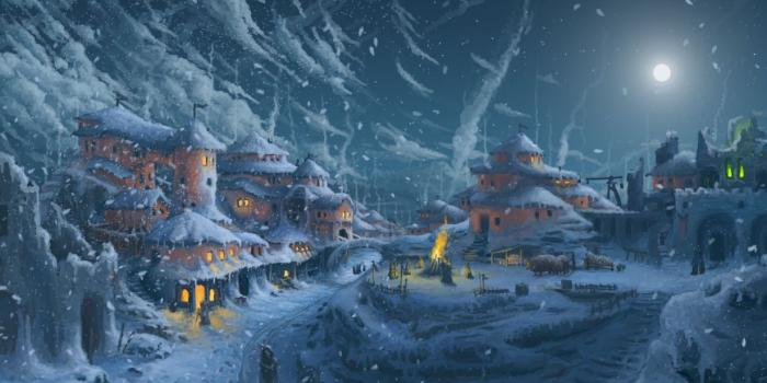 1232x700 Zhivotpis art snow cold snow drifts houses windows light road