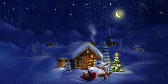 3840x2160 Wallpaper Christmas, New Year, Santa, deer, moon, night, winter