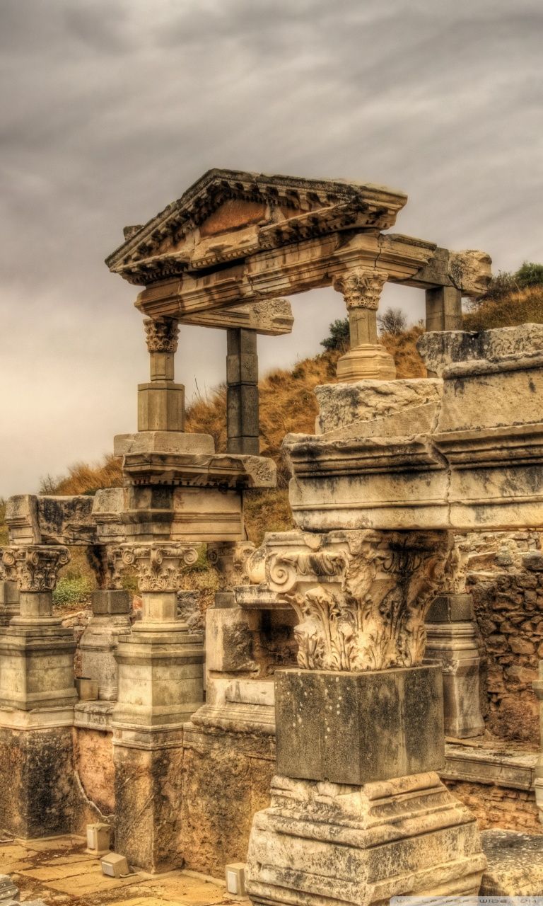 768x1280 A Temple in the Ruins of Ephesus, Turkey Ultra HD Desktop