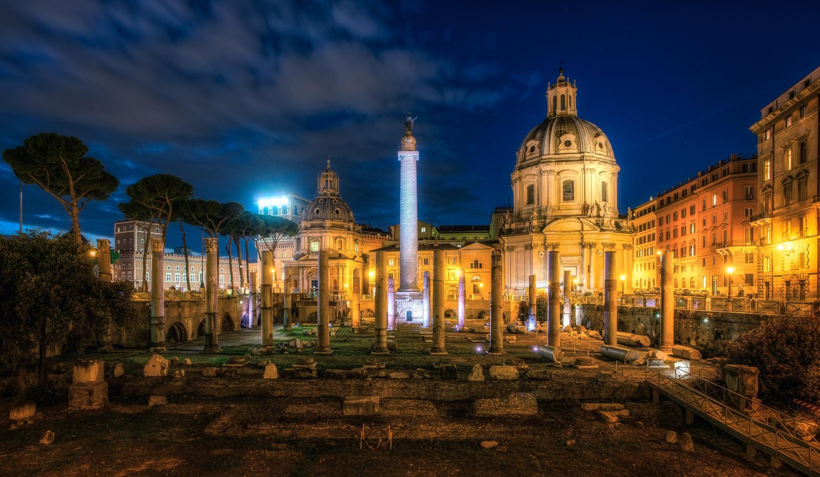 4800x2796 italy, Ruins, Famous, Buildings, Trajans, Forum, Rome, Night