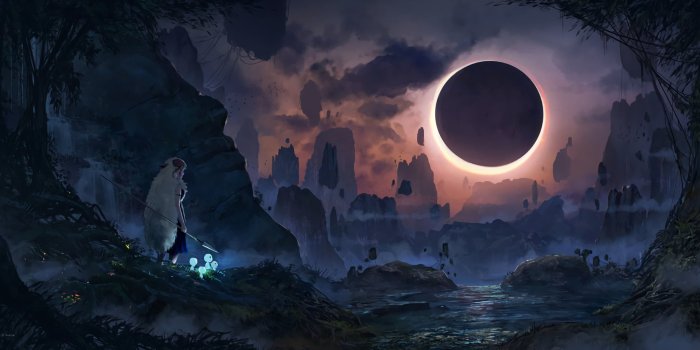 2560x1176 Eclipse wallpaper, Princess Mononoke, Studio Ghibli, lunar