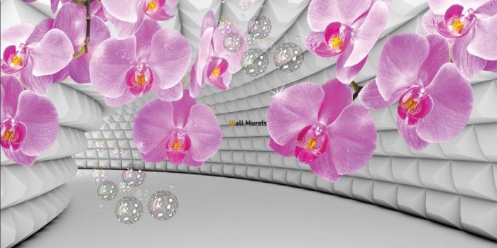 1200x800 Wallpaper pink orchids in 3d grey tunnel background