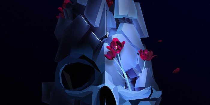 950x1440 Download 950x1534 wallpaper skull, minimal, scary, flowers, dark