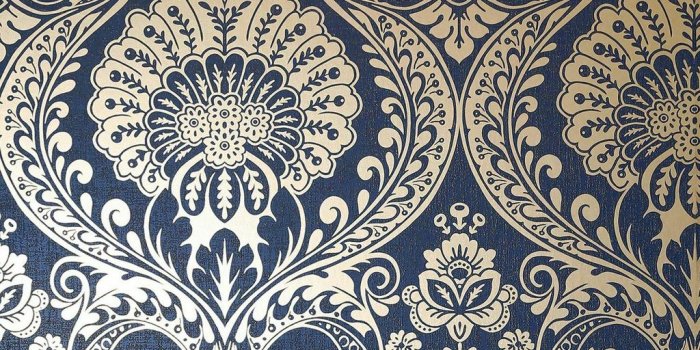 1024x1024 WM91030801 Blue Navy Gold Damask Metallic baroque Wallpaper