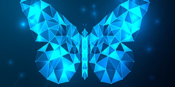 5000x5000 Abstract blue futuristic butterfly low polygon. Technology with