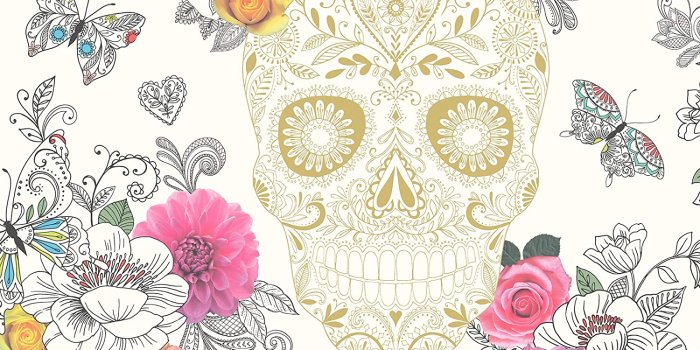 1500x1500 Rasch Portfolio Sugar Skulls Wallpaper Cream/Gold (278026-BUR