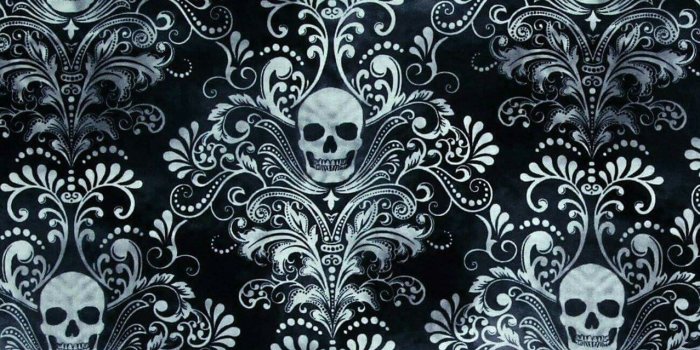 1277x1280 White Skull and Paisley pattern on Black Wallpaper.