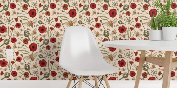 1024x1024 Spoonflower Peel and Stick Removable Wallpaper, Country Floral