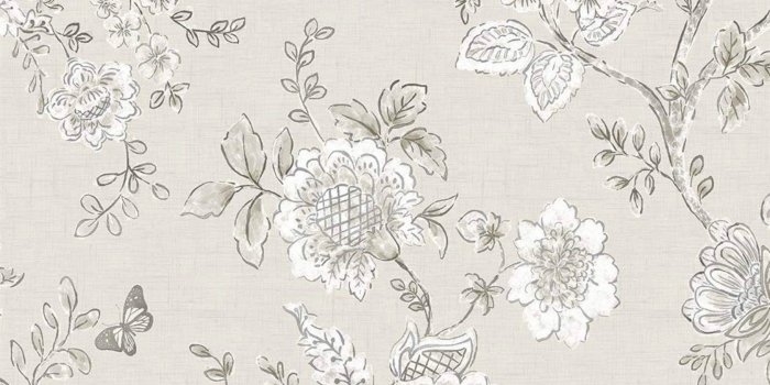 1677x1616 Wallpaper Gray Floral Toile Farmhouse Cottage Style | Etsy