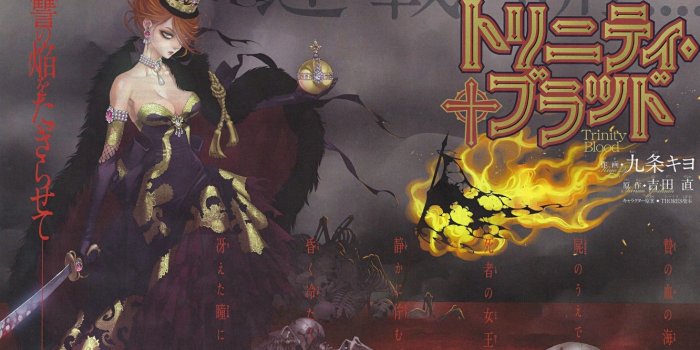 1332x850 Wallpaper flame, sword, crown, bones, skull, Trinity Blood