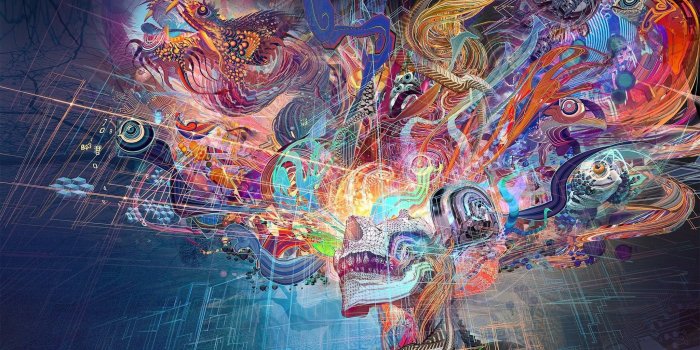 2048x1247 Multicolored skull wallpaper, abstract, brain, skeleton, dragon HD