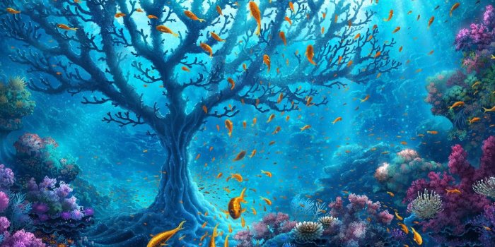 1332x850 Wallpaper colorful, fantasy, sea, ocean, water, flowers, tree