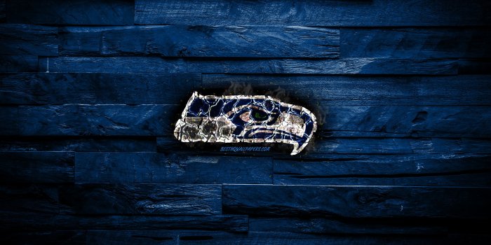 3840x2400 Download wallpapers Seattle Seahawks, 4k, scorched logo, NFL, blue