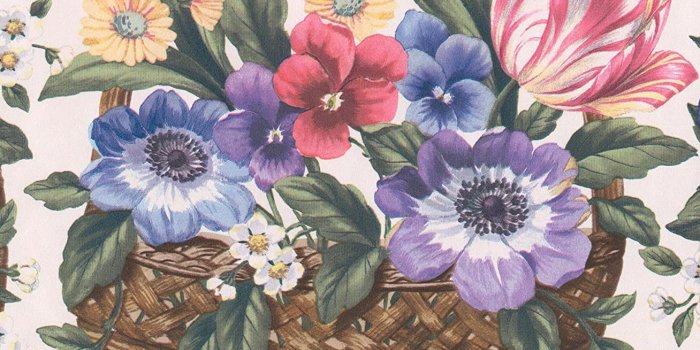 1308x1500 Red Blue Purple Yellow Flowers Fruits in Baskets Country Wallpaper