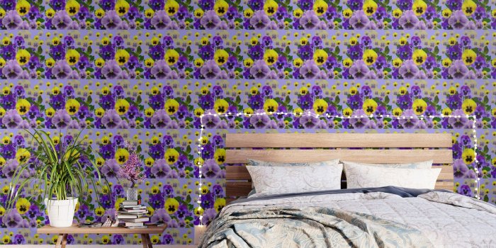 1500x1500 SPRING PURPLE & YELLOW PANSY FLOWERS Wallpaper by sharlesart