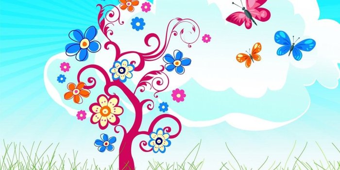 1024x768 Joyful Tree With Butterfly PPT Backgrounds, Joyful Tree With