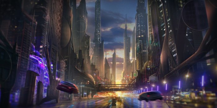 1920x1080 Futuristic City Street at Night HD Wallpaper | Background Image