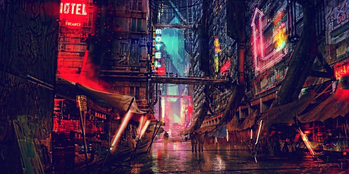 3840x2160 Red and black concrete buildings, night, artwork, futuristic city