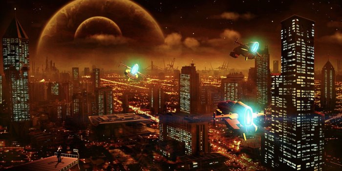 1920x1080 artwork, Futuristic, Spaceship, City, Digital Art, Sky, Night