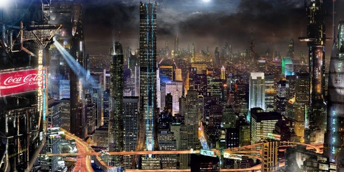 1332x850 Wallpaper clouds, night, the city, future, fiction, building, The
