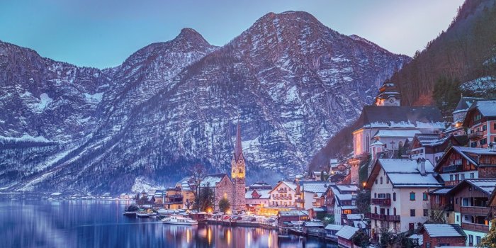 1280x719 Desktop Wallpapers Hallstatt Alps Austria Winter Mountains Lake