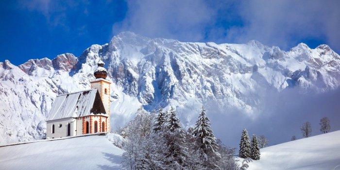 1332x850 Wallpaper winter, snow, trees, mountains, Austria, Church, Austria