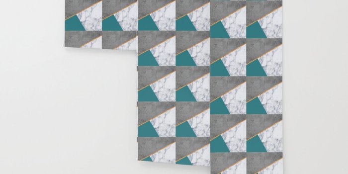 1500x1500 MARBLE TEAL GOLD GRAY GEOMETRIC Wallpaper by marilenaxiari | Society6