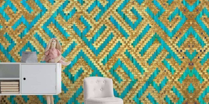 1000x1021 Bacaz Mini gloden Grid Geometric Wallpaper Mural for the Whole