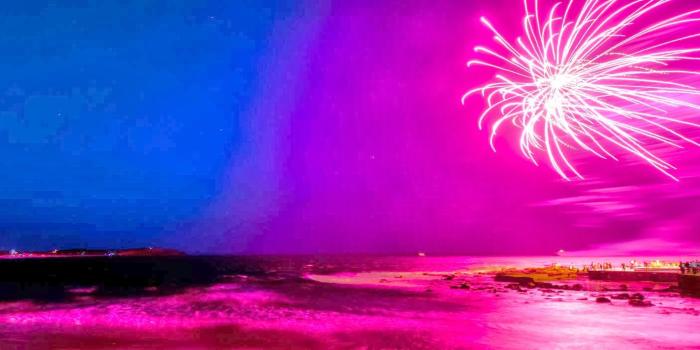 1536x704 wallpaper whae: Beach Fireworks Pink HD Wallpaper Banner