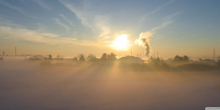 2560x1024 Early Morning Fog In Winter Ultra HD Desktop Background Wallpaper