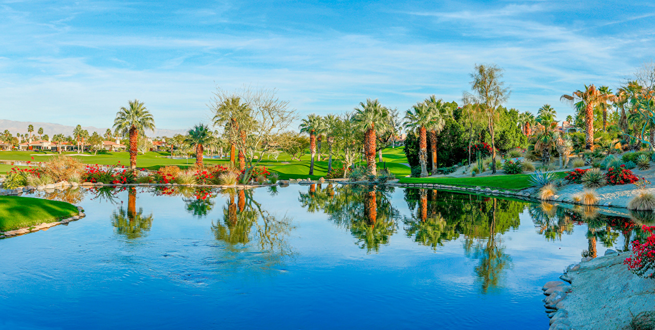 1280x646 Wallpapers California Usa Palm Desert Nature Lake Palms