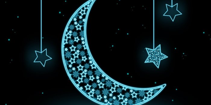 1600x1200 Download wallpaper 1600x1200 moon, crescent, stars, neon standard