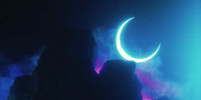 1920x1200 Wallpaper Rock, Neon, Smoke, Moon, Light, Bright - Crescent Moon