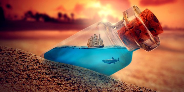 3840x2160 Ship & Shark Inside Jar Creative Wallpaper- HD/4K - Gnome-look.org