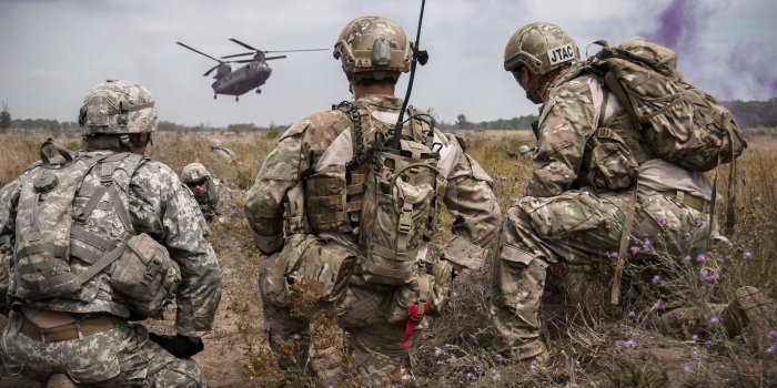 2048x1373 Three gray camouflage soldier suits, USA, military, United States