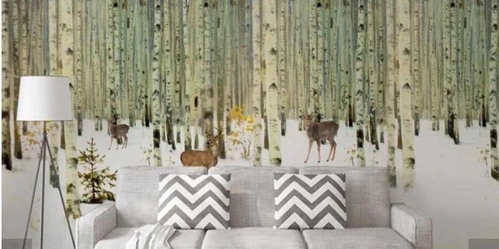 1000x1000 Modern Hand Painting Birch Tree Wallpaper Mural 3D Printed Photo