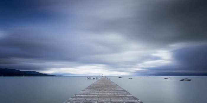 1920x1200 Pier To The Foggy Lake HD wallpaper