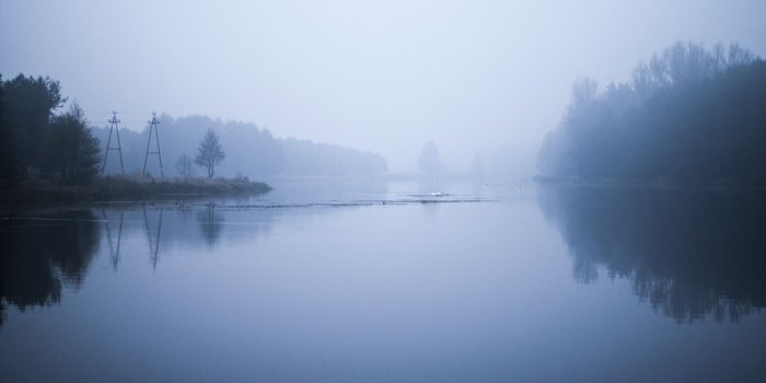 1600x1063 Water Forest Lake River Fog Blue Foggy Wallpaper - Wa11papers.com