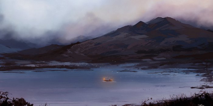 2560x1440 Boat at a foggy lake HD Wallpaper Youtube Cover Photo - HD